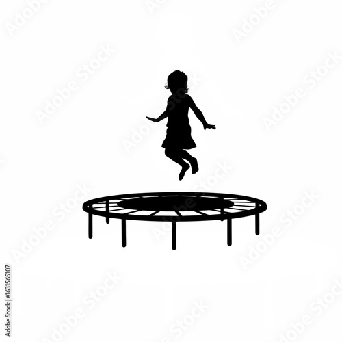 Joyful child bouncing high on an outdoor trampoline