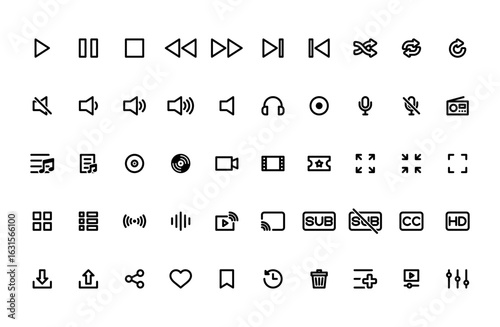 マルチメディアとデジタル操作のシンプルなベクターアイコン