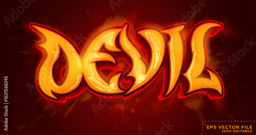 Devil text title, realistic editable text effect template