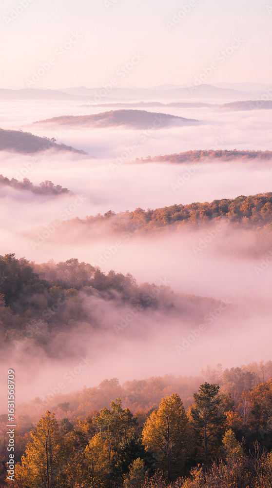 Fototapeta premium Pastel Pine Grove in Soft Morning Fog