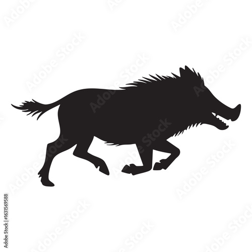 Wild boar running silhouette isolated on white background