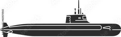 Classic submarine icon in the form of a silhouette in black color, military or expeditionary submarine vector.