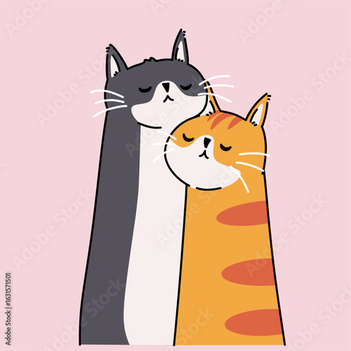 Funny cartoon cats vector illustration simple 