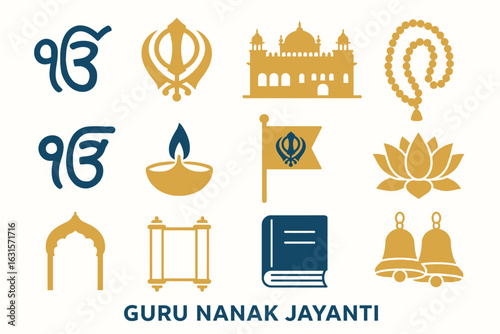 Guru Nanak Jayanti – Sikh Spiritual Symbols Vector Set (EPS)