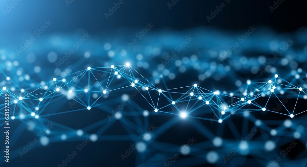 Obraz premium Abstract Blue Network Connection: Digital Data Flow, Futuristic Technology Background, Illuminated Nodes and Lines.