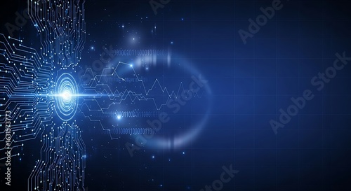 Wallpaper Mural Abstract Technology Background: Futuristic Circuit Board Design with Data Streams and Glowing Core. Torontodigital.ca