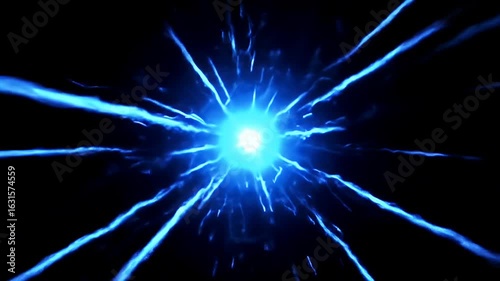 Radiant Blue Light Trails Emanating From a Central Source On Black Background