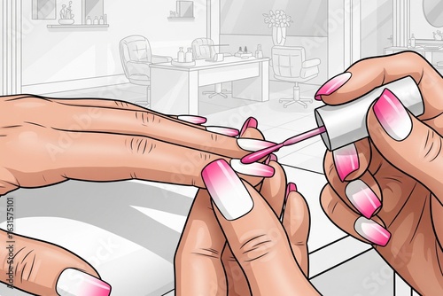 Close Up of Woman's Hands Getting Pink Gradient Nails in Salon