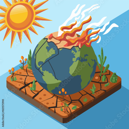 flat design land drying global warming 3