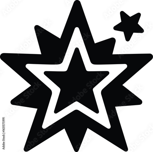 Adobe IllA black and white image showing a starburst with a star inside and a smaller star in the corner silhouetteustrator Artwork