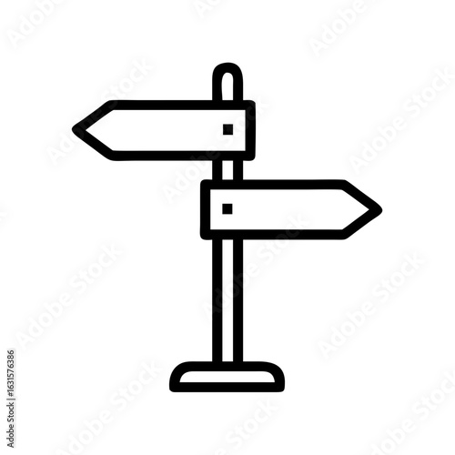 Illustration of a sign post with two arrow signs pointing in opposite directions on a white background