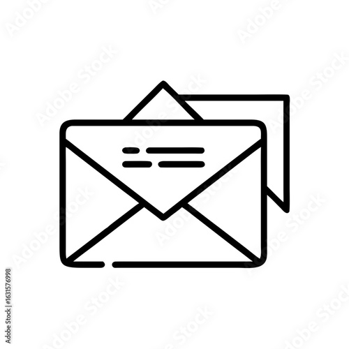Illustration of an open envelope with a document protruding out from behind in a simple line drawing style