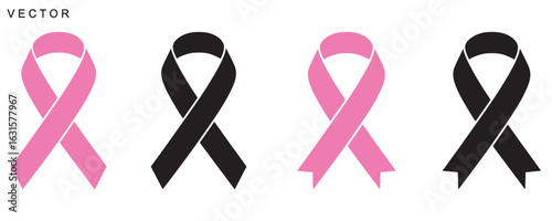 Breast cancer awareness ribbon, Pink ribbon vector icon set, cancer awareness icon, symbol, logo design, Vector Illustration