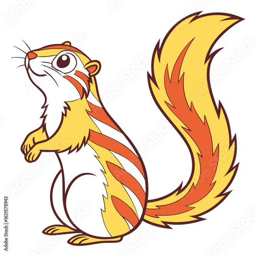 Cute cartoon chipmunk standing on hind legs, isolated on white background
