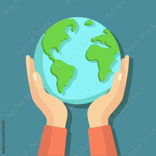 Human hands holding the Earth globe, a concept of environmental care, conservation, and global responsibility.