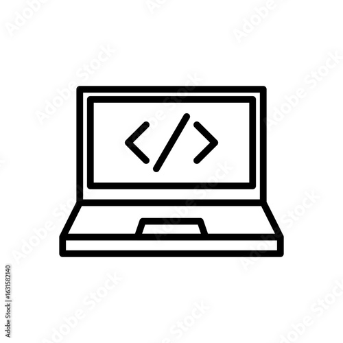 Coding Icon on Laptop Screen – Programmer, Web Developer, HTML Code Symbol