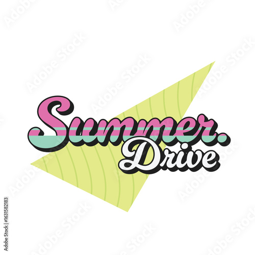 Summer Drive Calligraphy in City Pop Neon Color, 1980s Cummer Vintage Style