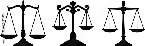silhouettes of scales of justice, representing law, equality, and human rights, a perfect icon for legal design