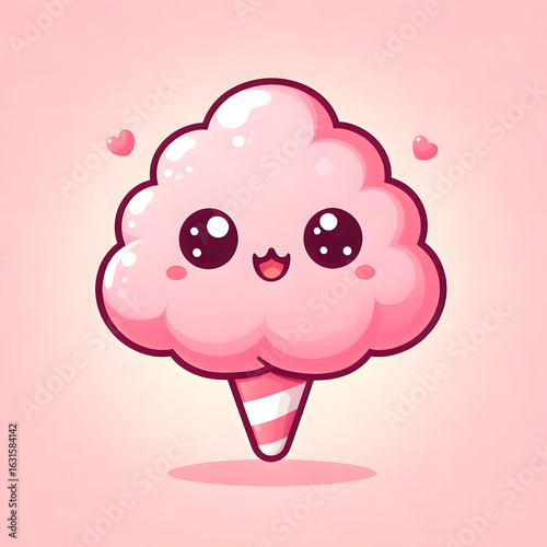Cartoon Cotton Candy Smiling on Light Pink Background