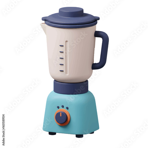 A 3D vector blender with detachable jar and abstract control buttons, designed using geometric minimalism and solid colors.