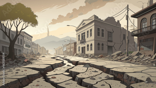 **Earthquake with neutral gray, brown, and beige shades and copy space**