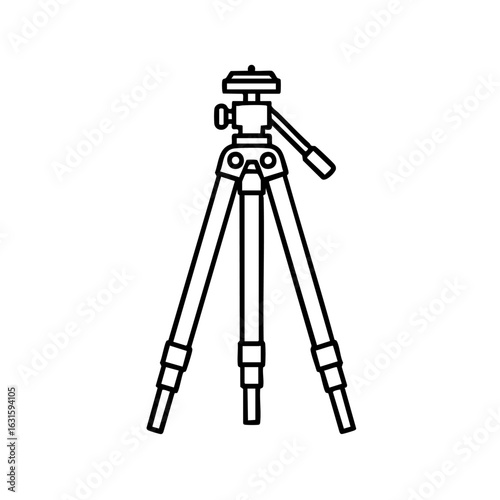 Simple tripod outline illustration, showing equipment used for Image FX, visual effects creation and artistic vision. Tripod facilitates steady images, offering control and stability in filmmaking.