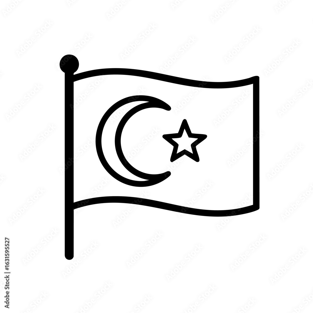 Simple flag icon crescent moon and star. National flag symbol design element for website or app. This simple flag icon is perfect for patriotic projects, showing national pride and identity. Simple flag icon crescent moon and star. National flag symbol design element for website or app. This simple flag icon is perfect for patriotic projects, showing national pride and identity.