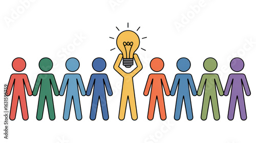 Teamwork and innovation symbolized by a bright idea isolated on transparent background