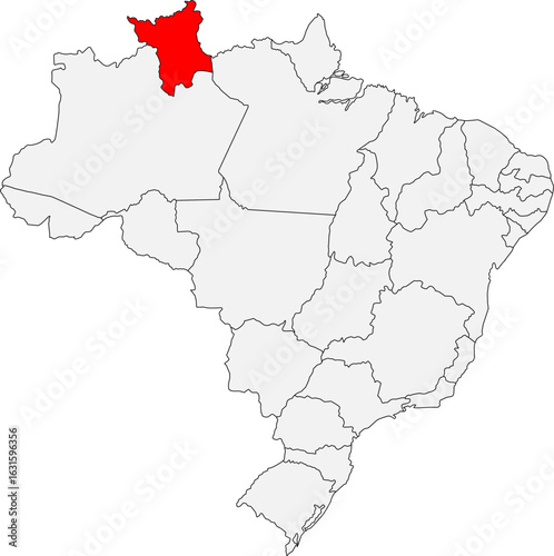 Map of Brazil highlighting the state of Roraima. Ideal for geographic studies, environmental projects, and content about the northernmost region