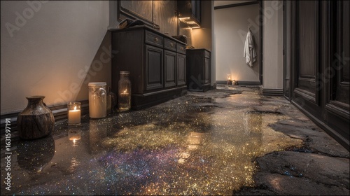 Sparkling, decorative epoxy floor with glittering accents.