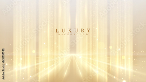 Cream stage background with golden light and glittering star effects.