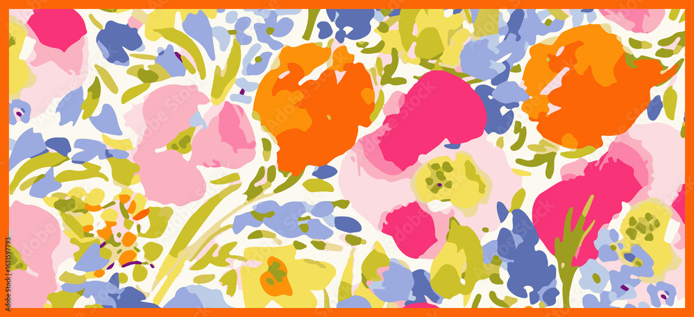 Fototapeta premium Elegant Abstract Floral Scarf Print Design | Shawls & Dupatta Textile Fabric Patterns For Digital Printing on Silk, Chiffon