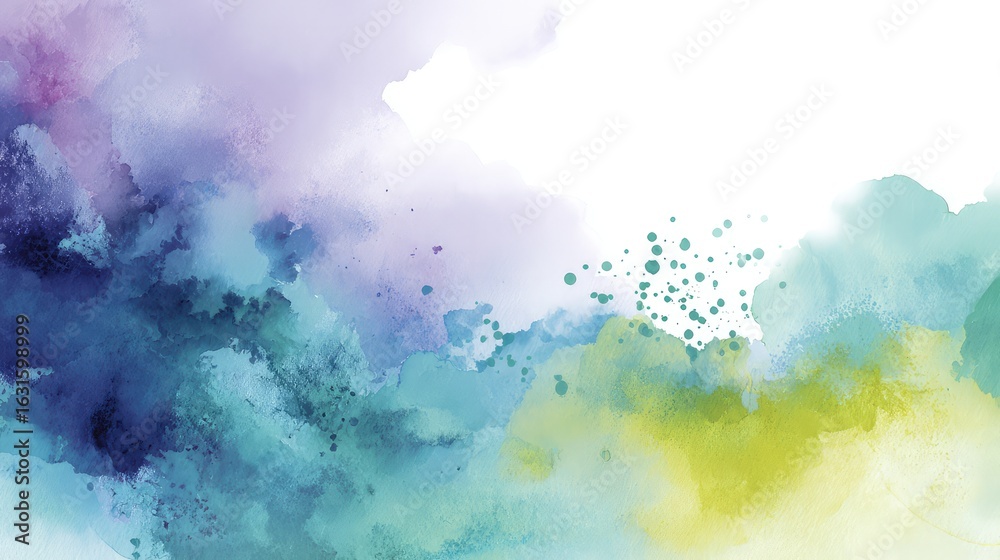 Fototapeta premium Watercolor multicolor fusion abstract painting, clean background, liquid fluid texture, backdrop, banner