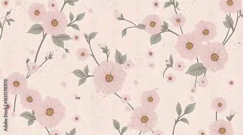 seamless pattern with pink flowers