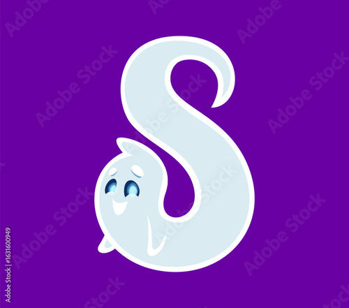 Halloween font 8 digit ghost cartoon happy character. Halloween spooky creature character font typeset numeral symbol or English ABC vector eight digit, ghost funny personage alphabet figure or number