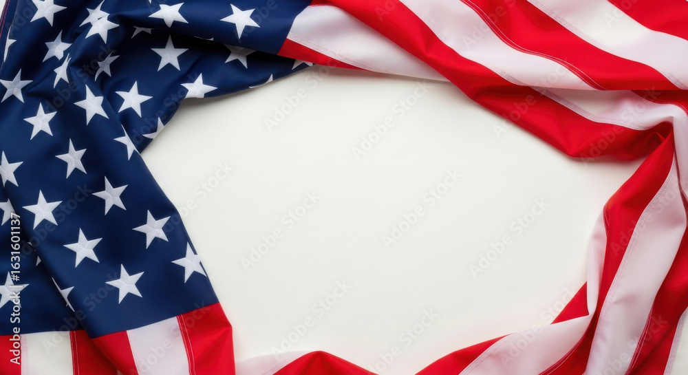 Obraz premium Close up of the american flag draped to create a frame with a blank white space for text