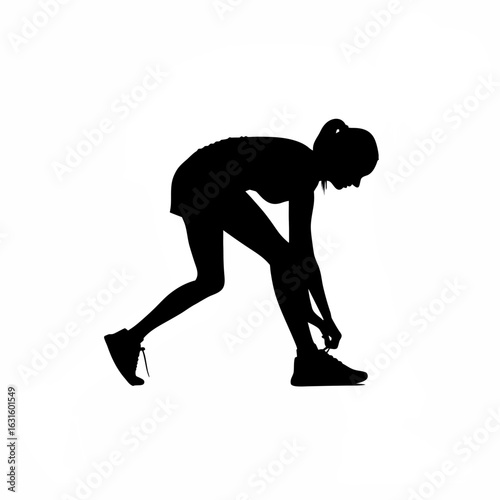 Woman tying her shoelaces preparing for a morning jog
