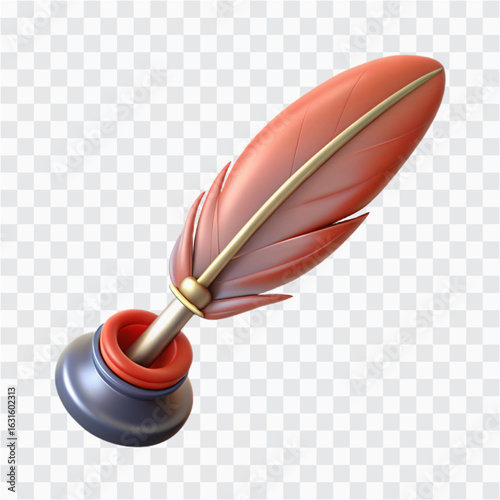 3D Quill Pen Icon | Classic Writing Tool, Literature & Calligraphy Symbol