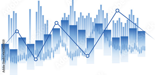 Abstract blue bar and line chart illustration showing financial or data analytics trends in a futuristic and minimalistic digital concept