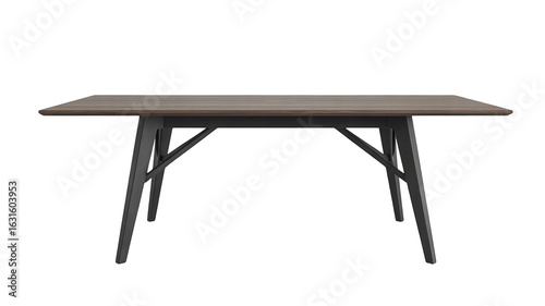 Modern dining table with dark metal legs isolated on transparent background
