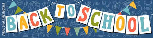 Back to school. Hand drawing lettering with school subjects' doodle.