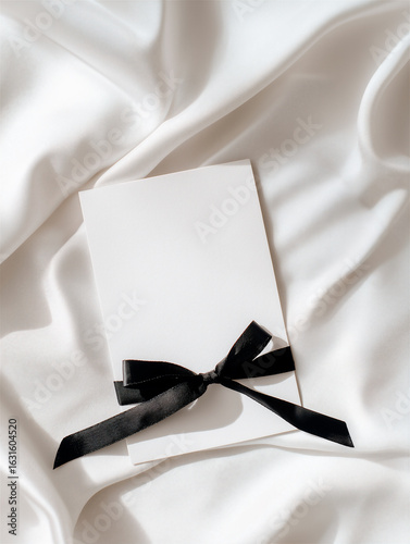 5x7 Elegant Vertical Invitation Card Mockup With Black Ribbon