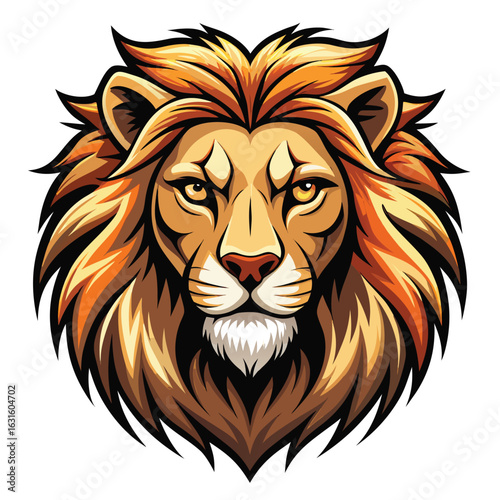 Majestic lion head illustration with golden mane and fierce expression