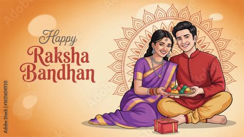 Happy Raksha Bandhan celebration with sister tying rakhi to brother, showcasing Indian tradition, sibling bonding, and festive joy
