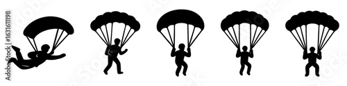 Parachute icon set, skydiving, air jump, military descent.Vector