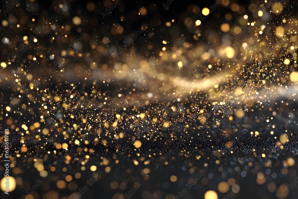 Naklejka premium Golden particles flowing in the dark background.