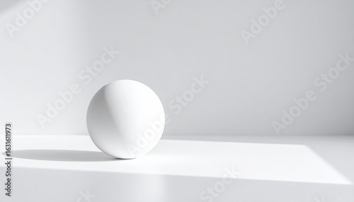White Sphere On White Surface Illuminated By Sunlight Creating Shadows And Depth