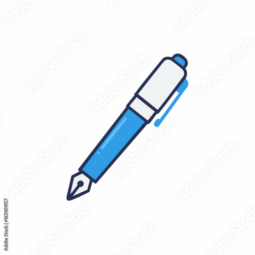 Blue fountain pen drawing for ImageFX: a simple blue fountain pen drawing isolated on white, ideal for design effects. Illustration of blue fountain pen for creative projects,