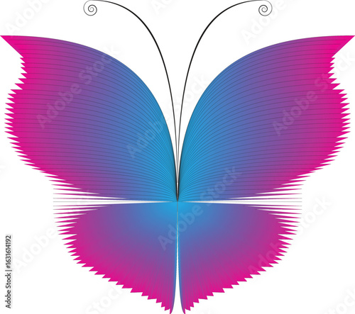 Pink decorative butterfly with beautiful wings and a silhouette of a flying insect