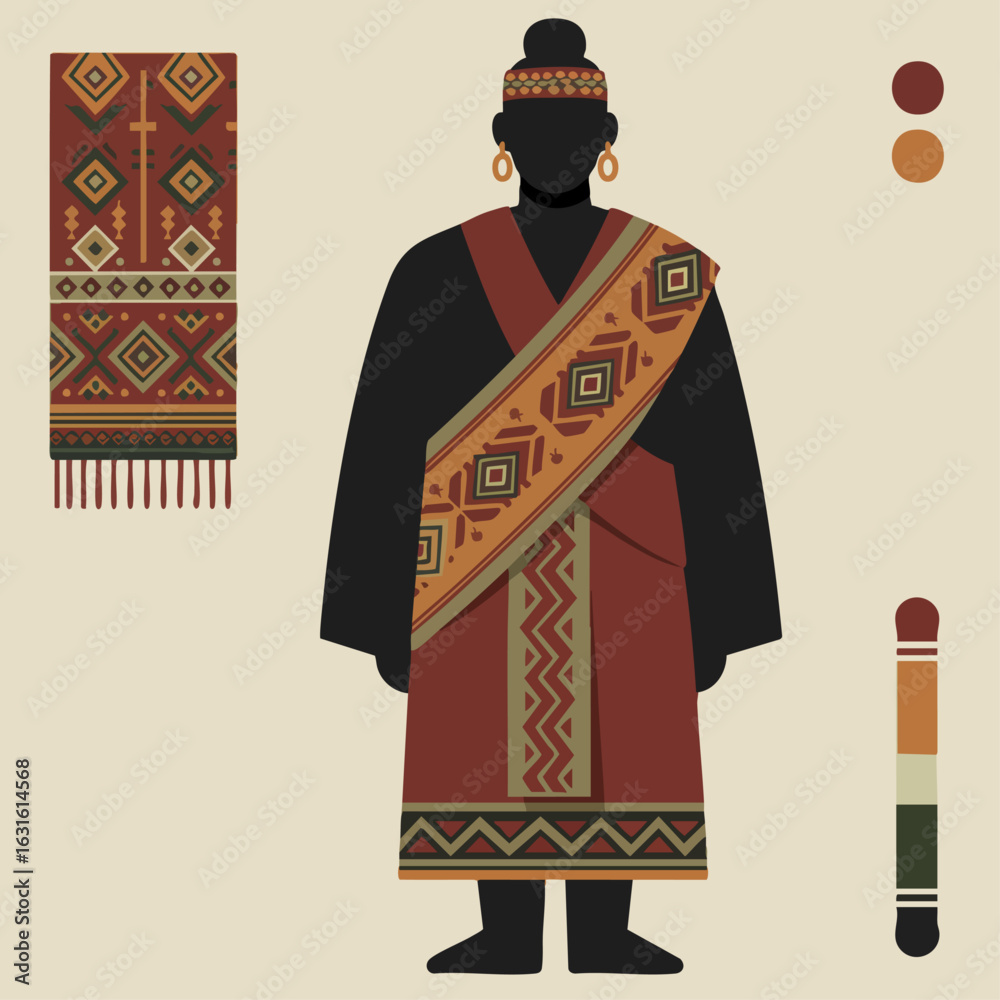 Fototapeta premium Image FX of traditional dress from 2025, showcasing visual effects with cultural motifs on apparel. Image FX includes traditional African inspired clothing design with textures and ornaments.